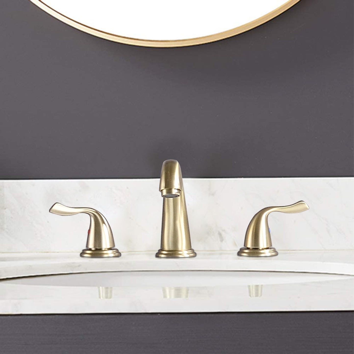 Bathroom Widespread Three Hole Sink Faucet Gold Two Handles Round W122466659