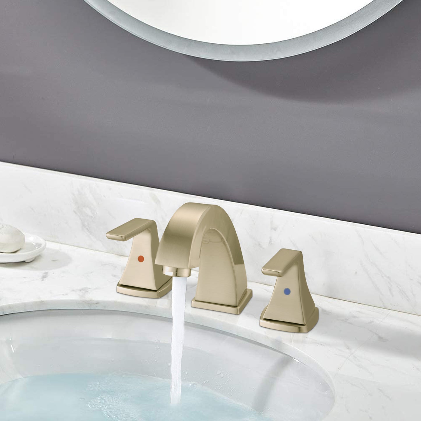 Bathroom Widespread Three Hole Sink Faucet Gold Two Handles With Pop-up Drain W122466657