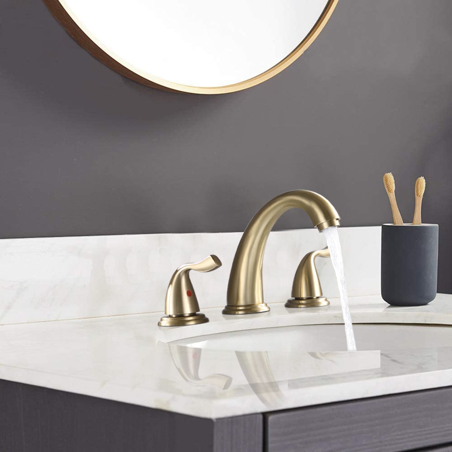 Bathroom Widespread Three Hole Sink Faucet Gold Two Handles Round W122466659