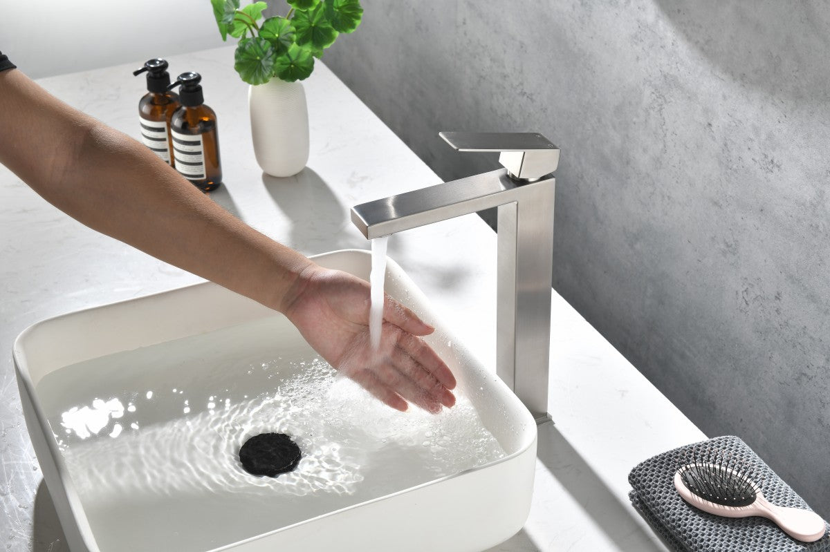 Bathroom Single Hole or Three Holes Vessel Sink Faucet Brushed Nickel Single Handle With Deck Plate W92867775