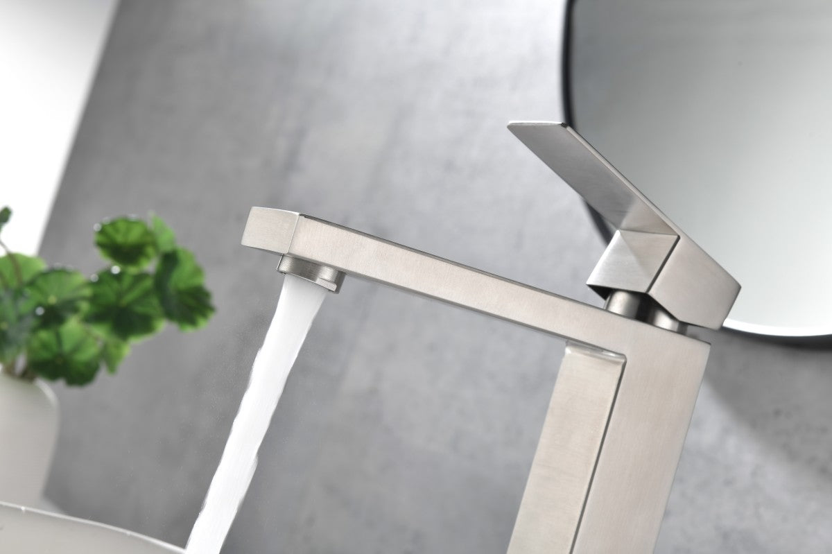 Bathroom Single Hole or Three Holes Vessel Sink Faucet Brushed Nickel Single Handle With Deck Plate W92867775