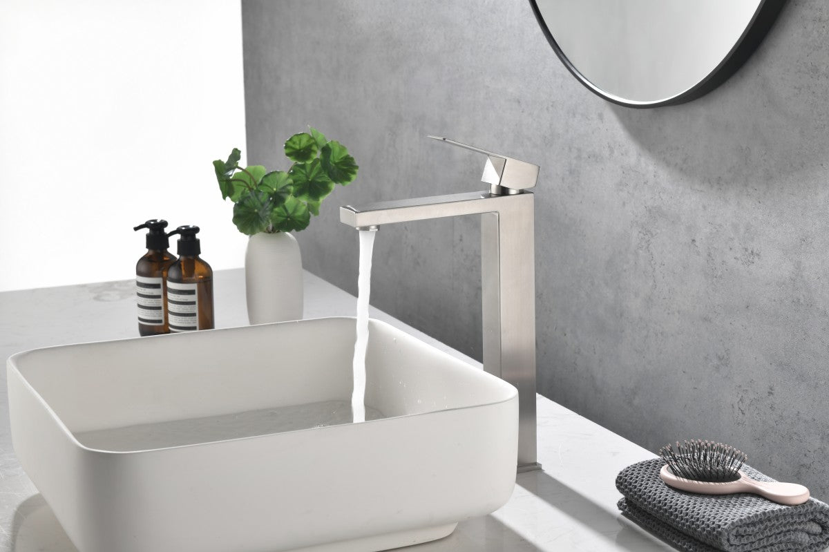 Bathroom Single Hole or Three Holes Vessel Sink Faucet Brushed Nickel Single Handle With Deck Plate W92867775