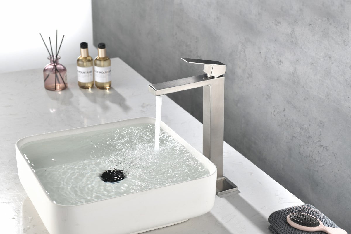 Bathroom Single Hole or Three Holes Vessel Sink Faucet Brushed Nickel Single Handle With Deck Plate W92867775