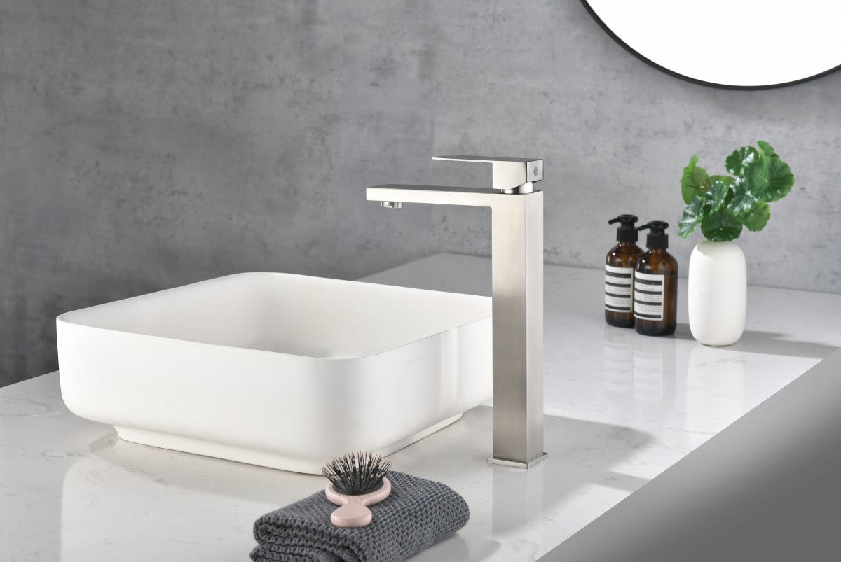 Bathroom Single Hole or Three Holes Vessel Sink Faucet Brushed Nickel Single Handle With Deck Plate W92867775
