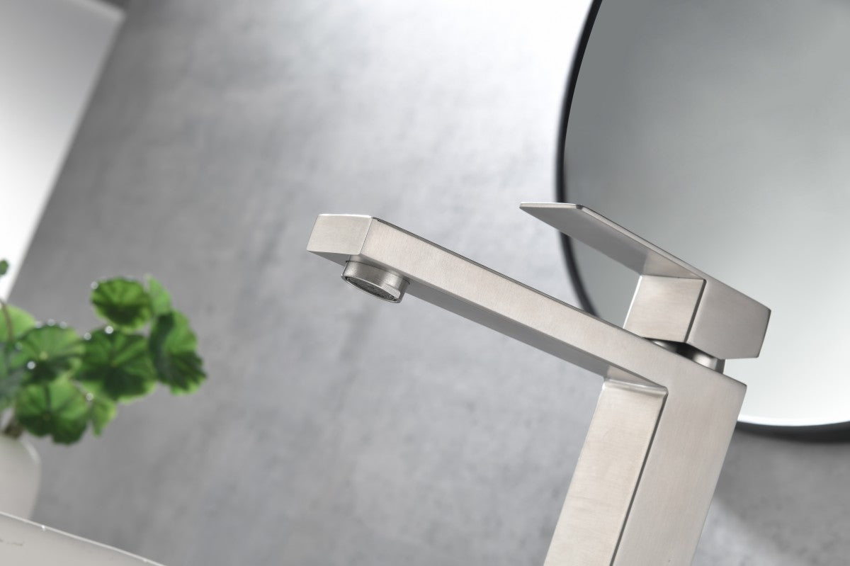 Bathroom Single Hole or Three Holes Vessel Sink Faucet Brushed Nickel Single Handle With Deck Plate W92867775