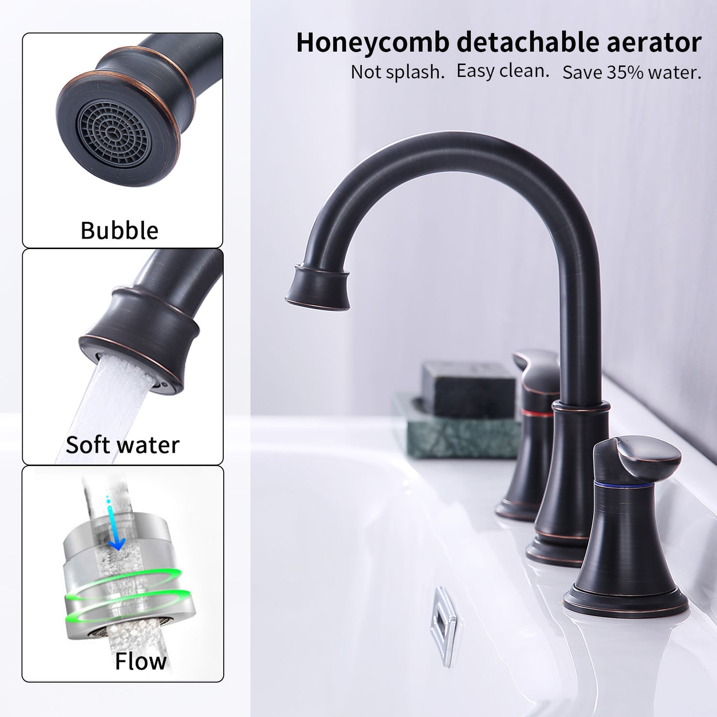 Bathroom Widespread Three Hole Sink Faucet Matte Black Two Handles With Pop-up Drain W108368826