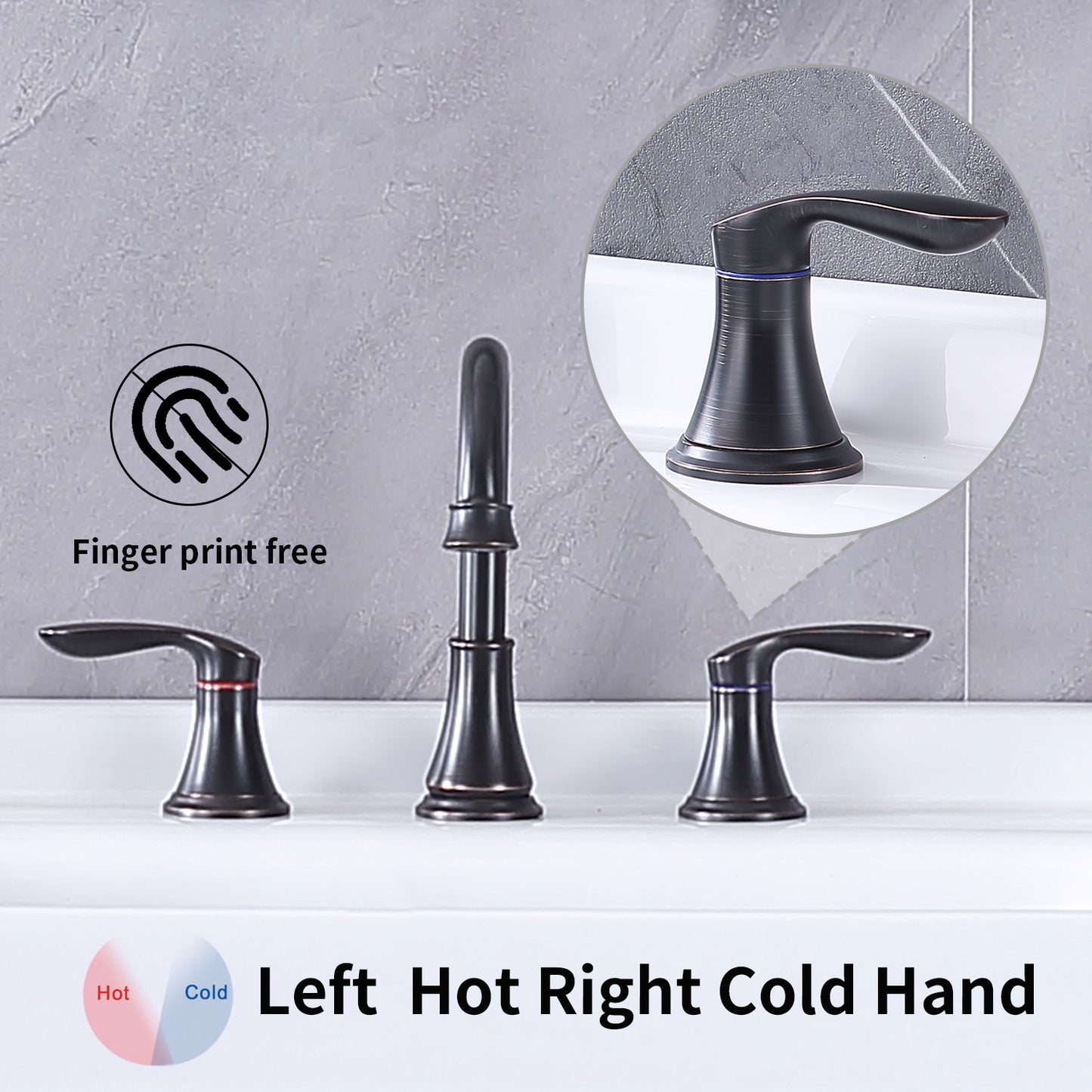 Bathroom Widespread Three Hole Sink Faucet Matte Black Two Handles With Pop-up Drain W108368826