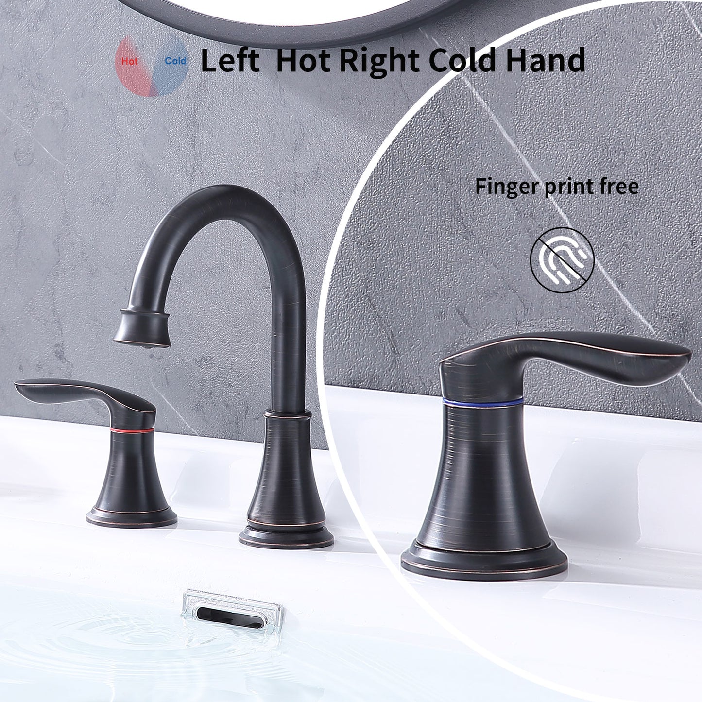 Bathroom Widespread Three Hole Sink Faucet Matte Black Two Handles With Pop-up Drain W108368826