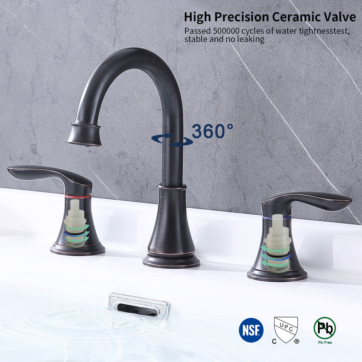 Bathroom Widespread Three Hole Sink Faucet Matte Black Two Handles With Pop-up Drain W108368826
