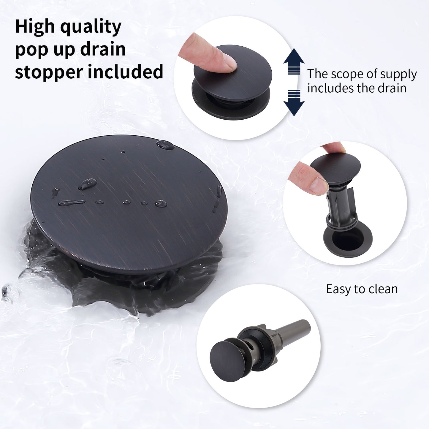Bathroom Widespread Three Hole Sink Faucet Matte Black Two Handles With Pop-up Drain W108368826