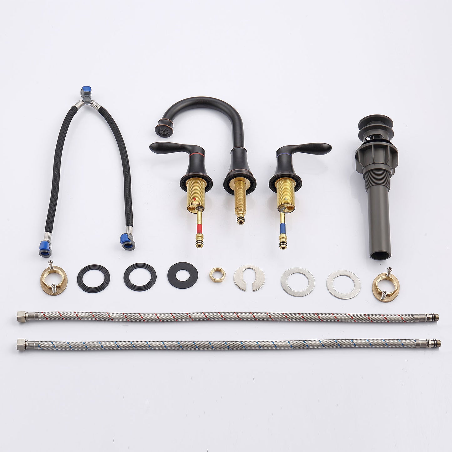 Bathroom Widespread Three Hole Sink Faucet Matte Black Two Handles With Pop-up Drain W108368826