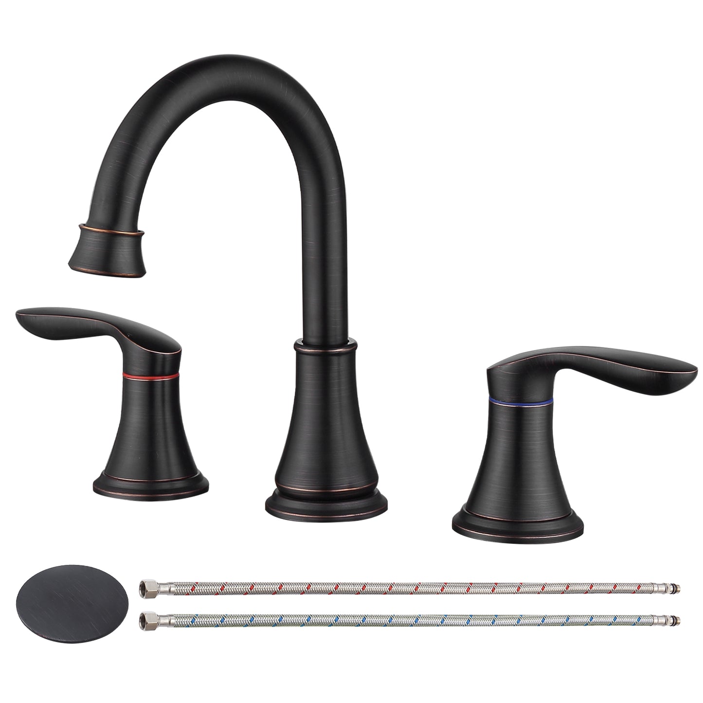 Bathroom Widespread Three Hole Sink Faucet Matte Black Two Handles With Pop-up Drain W108368826