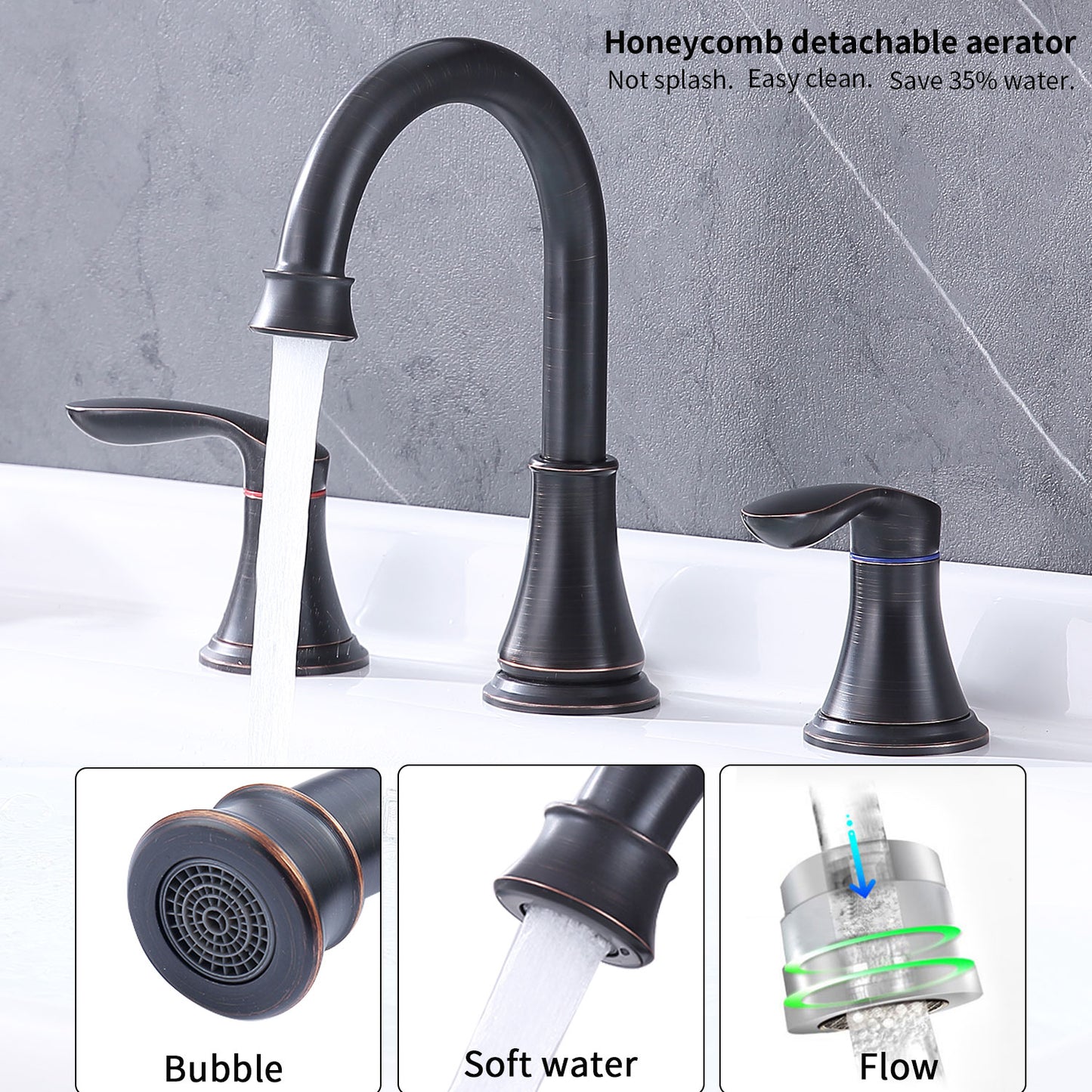 Bathroom Widespread Three Hole Sink Faucet Matte Black Two Handles With Pop-up Drain W108368826