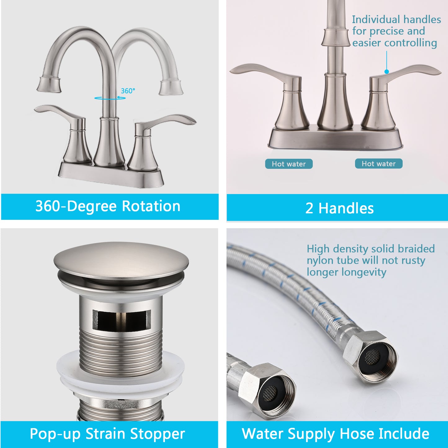 Bathroom Widespread Three Hole Sink Waterfall Faucet Brushed Nickel Two Handles With Pop-up Drain W122470260