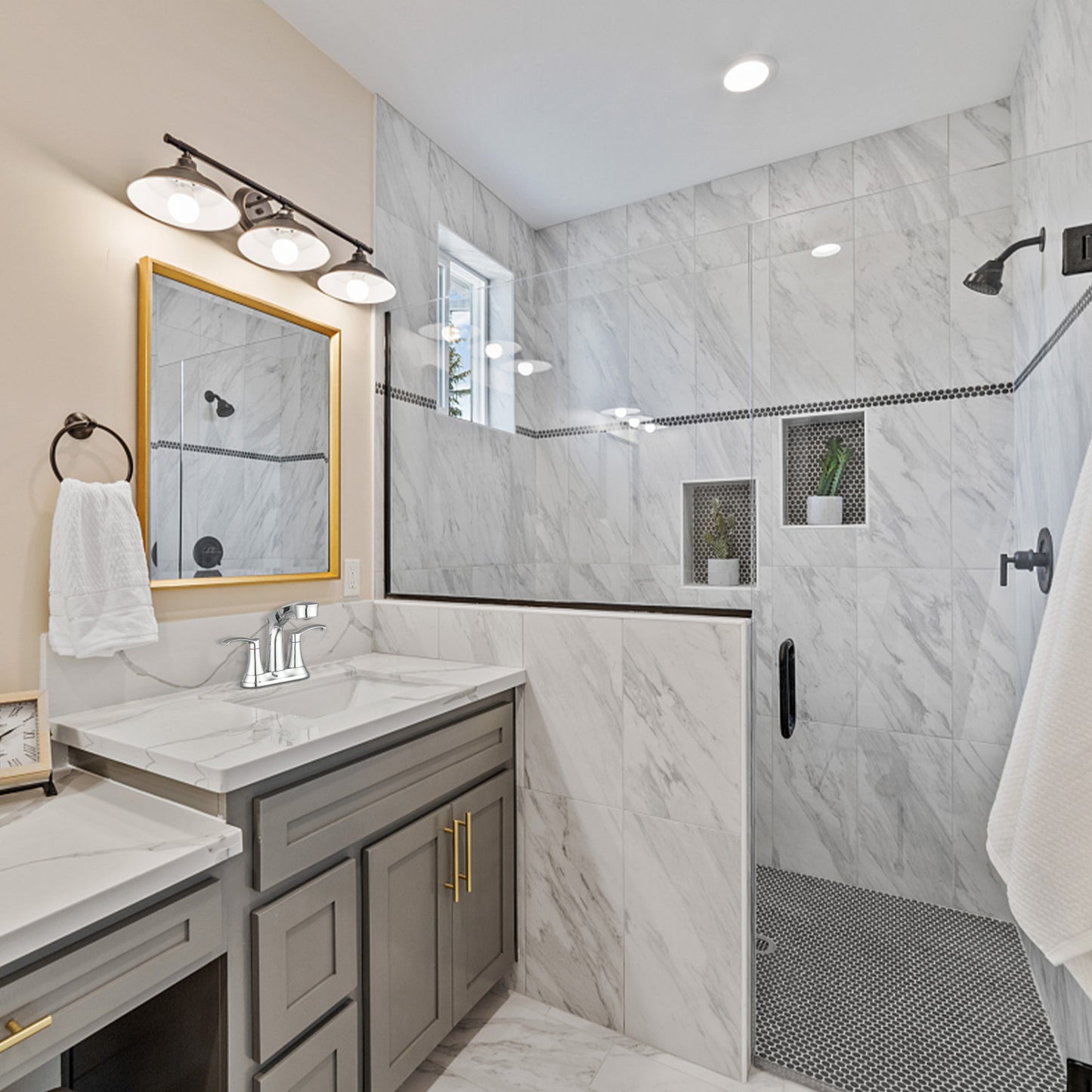 Bathroom Centerset Pull Out Sink Faucet Chrome Double Handle W122470444