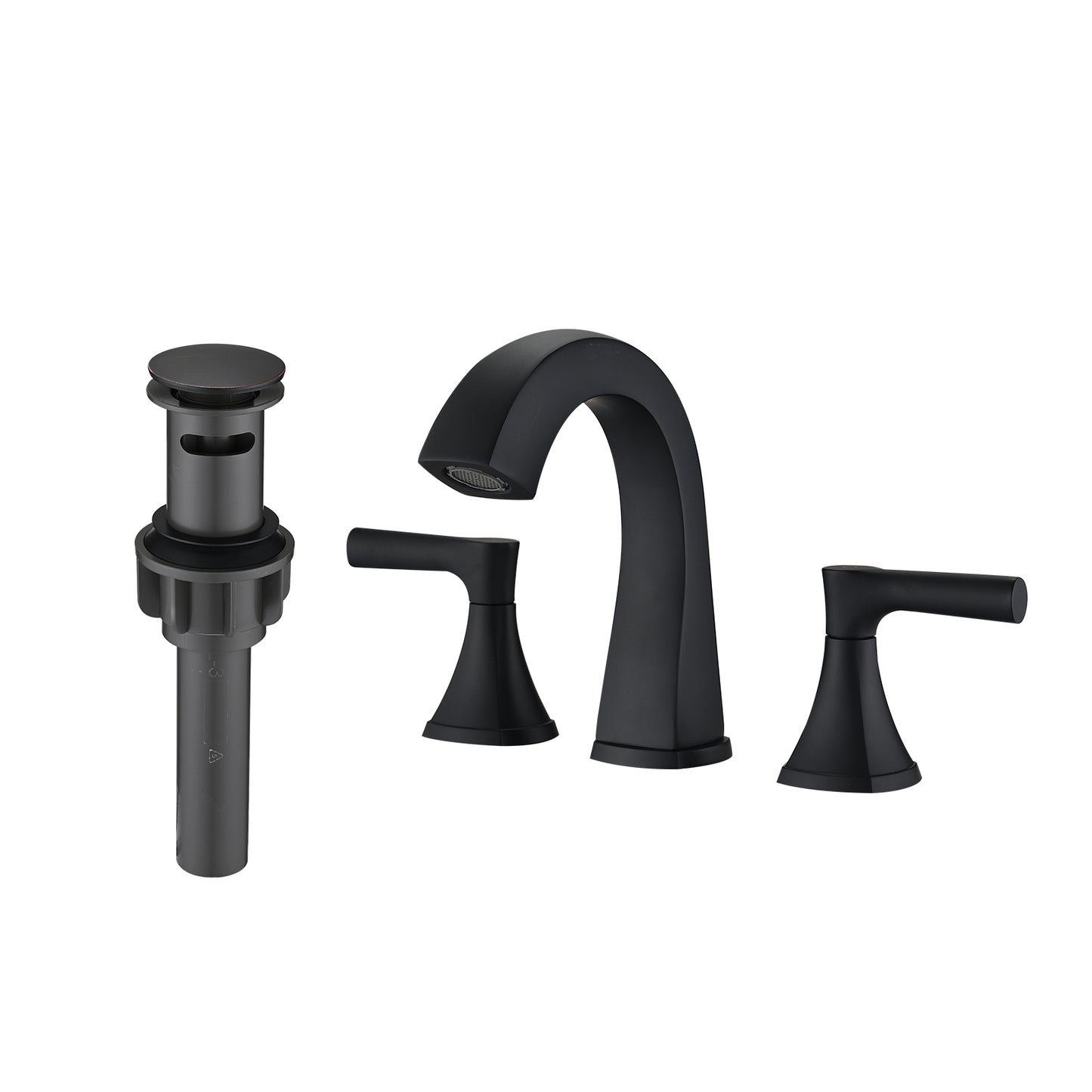 Bathroom Widespread Three Hole Sink Faucet Matte Black Two Handles With Pop-up Drain Round W122471405
