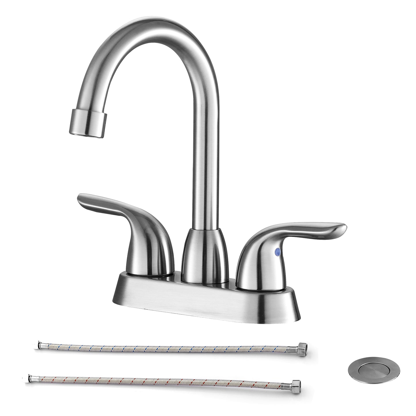 Bathroom Widespread Three Hole Sink Waterfall Faucet Brushed Nickel Two Handles With Pop-up Drain W124372194