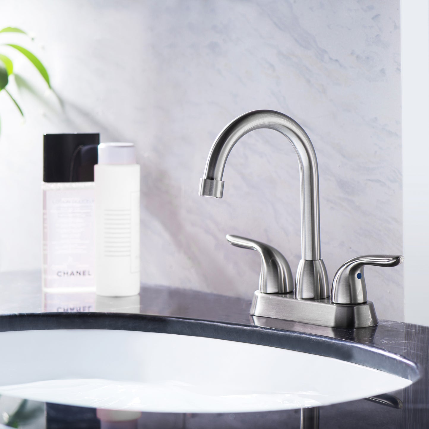 Bathroom Widespread Three Hole Sink Waterfall Faucet Brushed Nickel Two Handles With Pop-up Drain W124372194