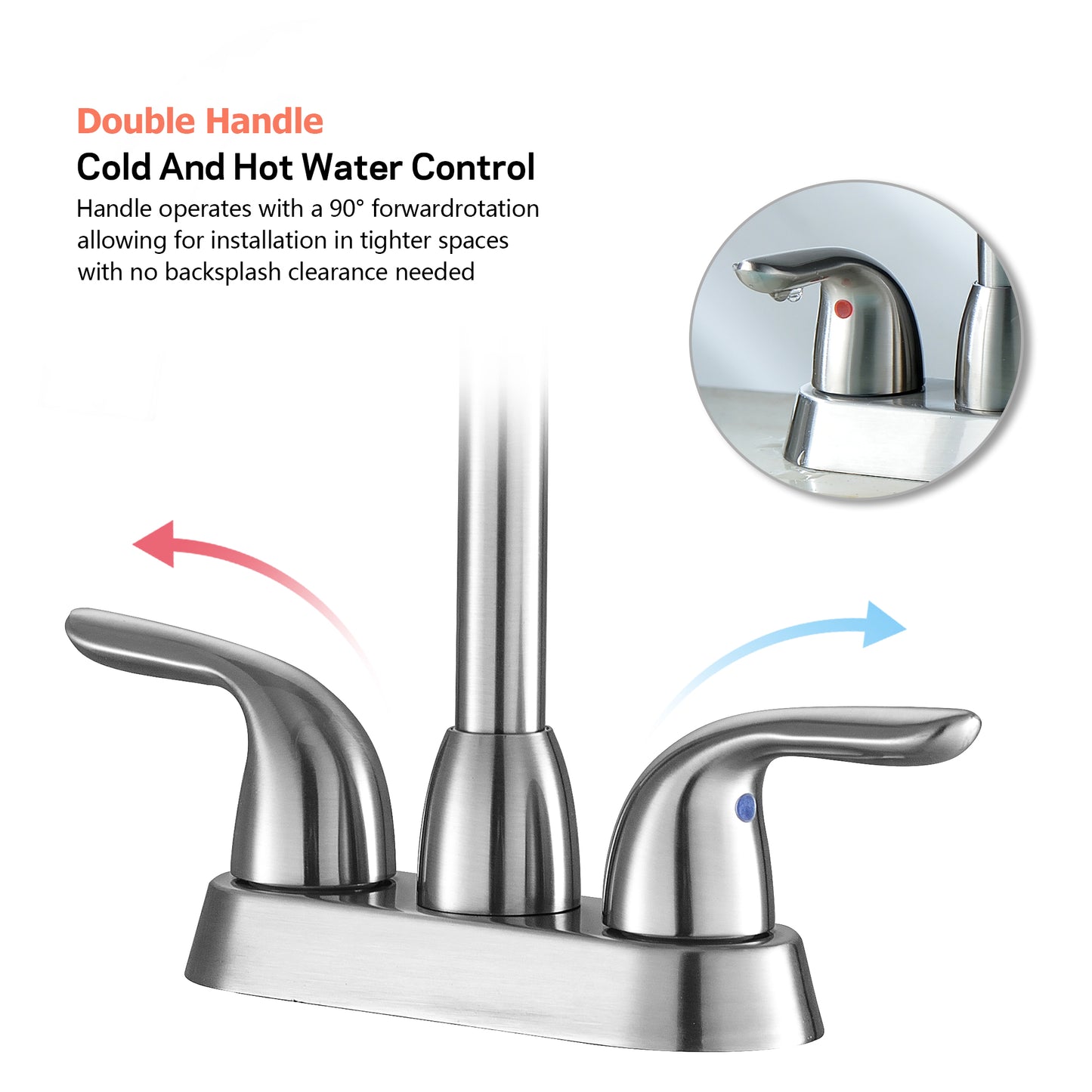 Bathroom Widespread Three Hole Sink Waterfall Faucet Brushed Nickel Two Handles With Pop-up Drain W124372194