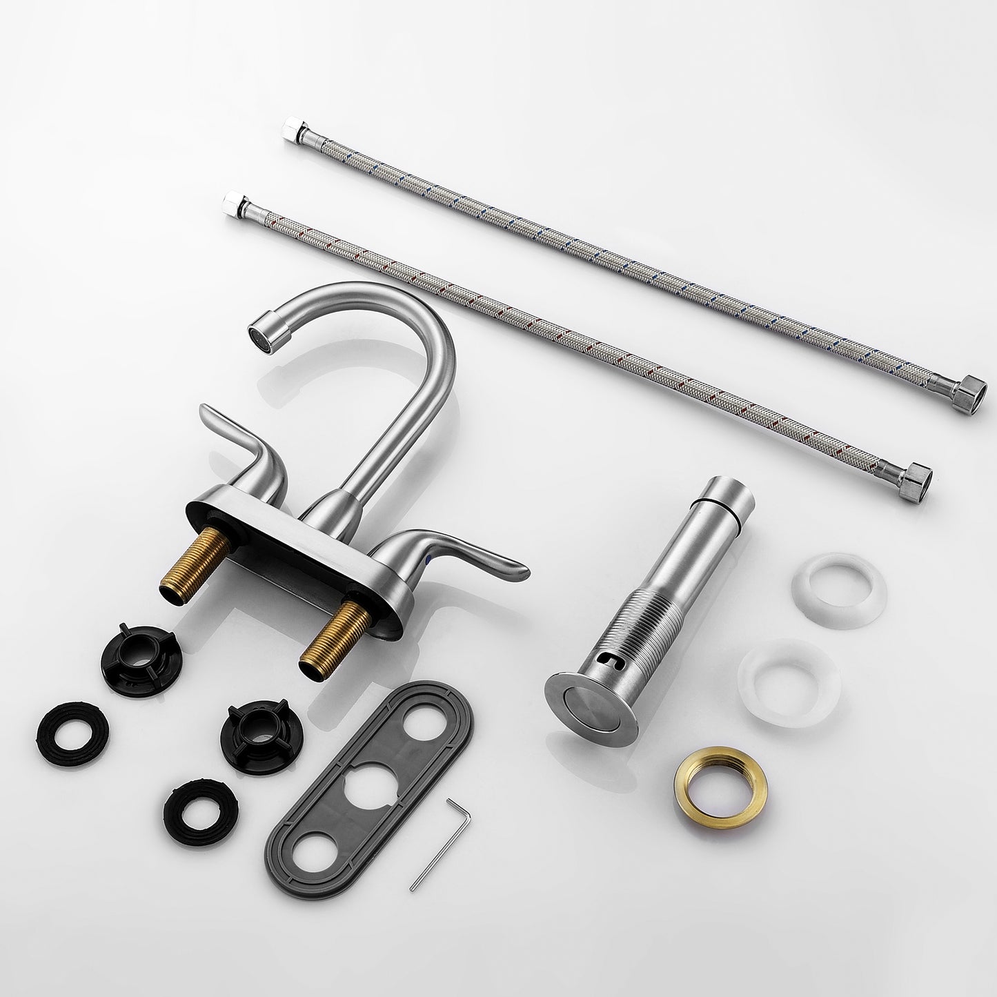 Bathroom Widespread Three Hole Sink Waterfall Faucet Brushed Nickel Two Handles With Pop-up Drain W124372194