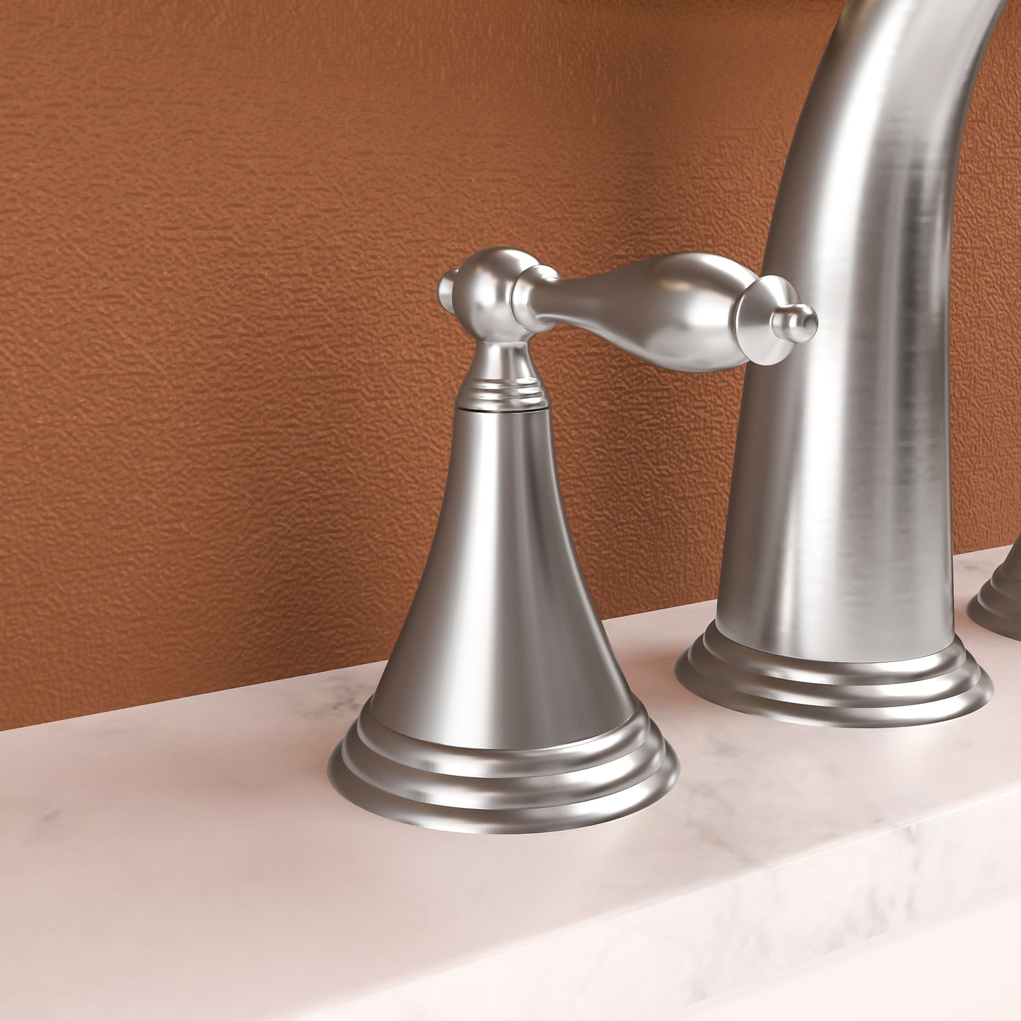 Bathroom Widespread Three Hole Sink Faucet Brushed Nickel Two Handles With Pop-up Drain Round W124379953