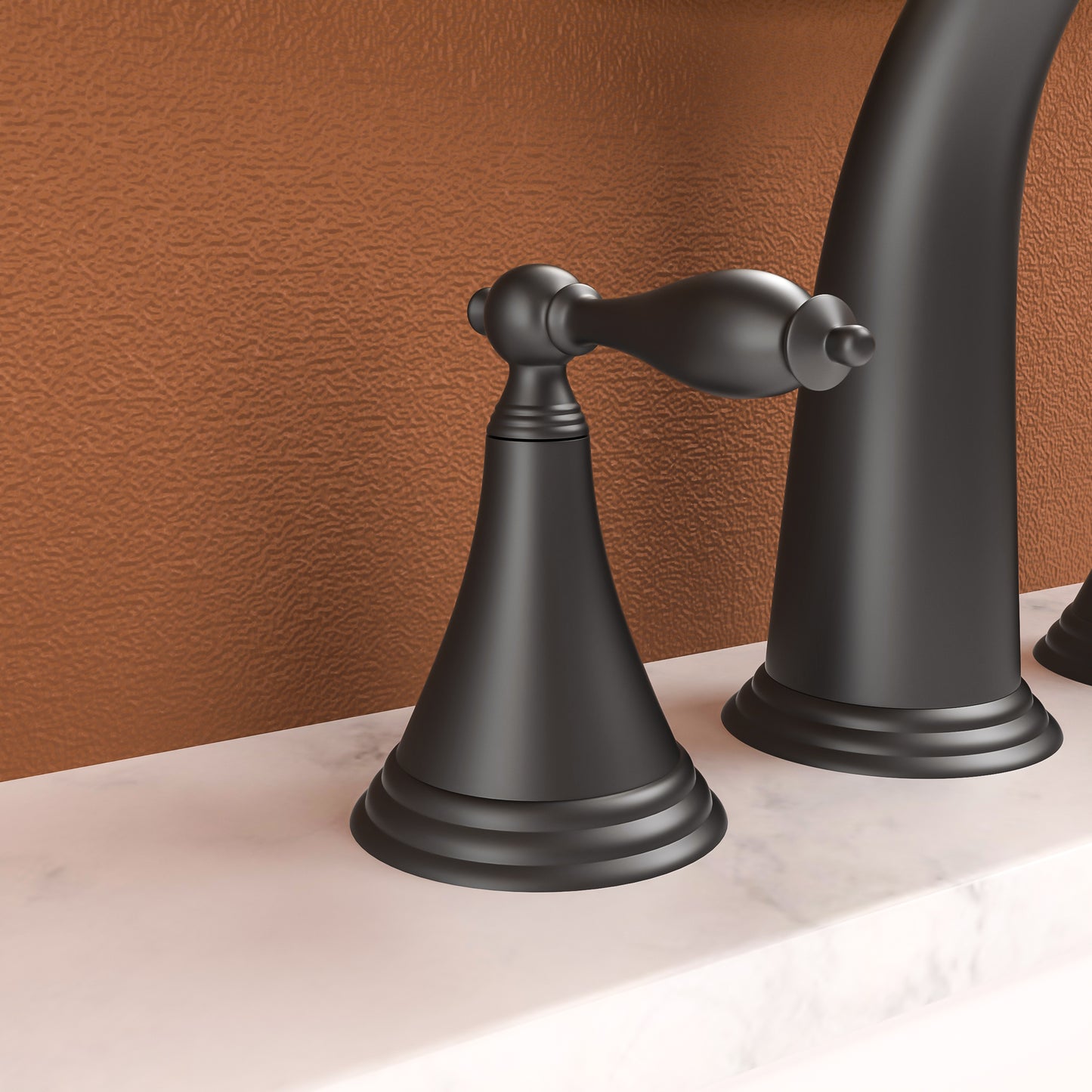 Bathroom Widespread Three Hole Sink Faucet Matte Black Two Handles With Pop-up Drain Round W124379942