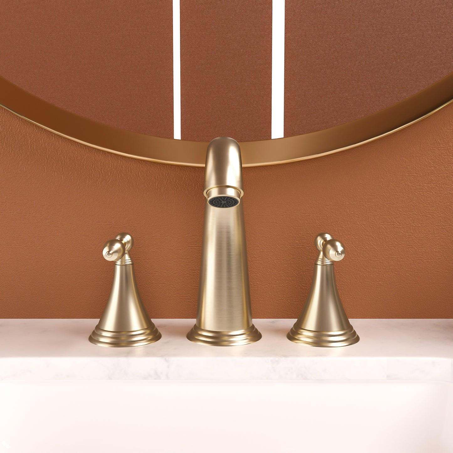 Bathroom Widespread Three Hole Sink Faucet Gold Two Handles With Pop-up Drain Round W124379943