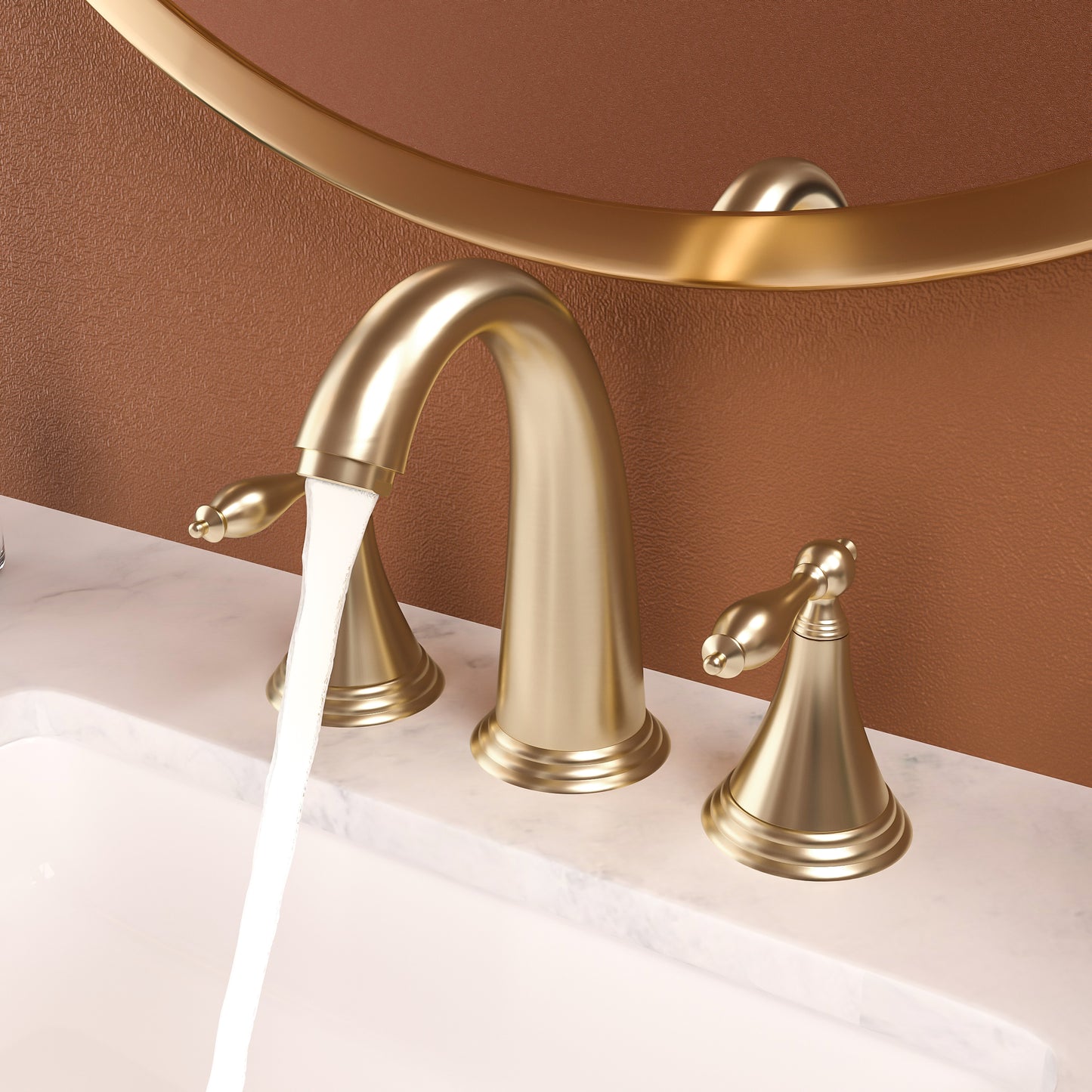 Bathroom Widespread Three Hole Sink Faucet Gold Two Handles With Pop-up Drain Round W124379943
