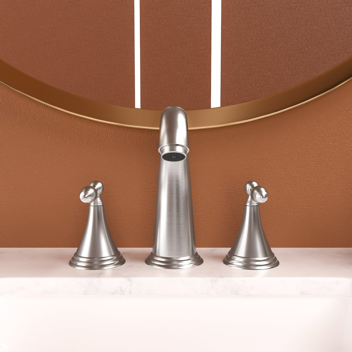Bathroom Widespread Three Hole Sink Faucet Brushed Nickel Two Handles With Pop-up Drain Round W124379953