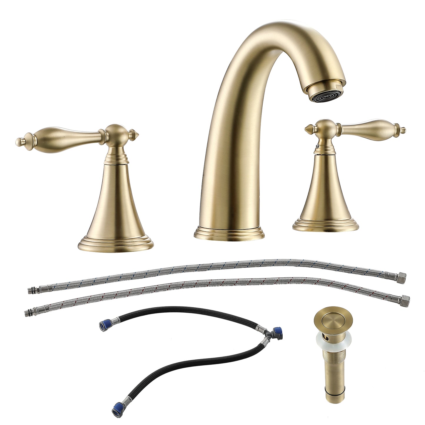 Bathroom Widespread Three Hole Sink Faucet Gold Two Handles With Pop-up Drain Round W124379943