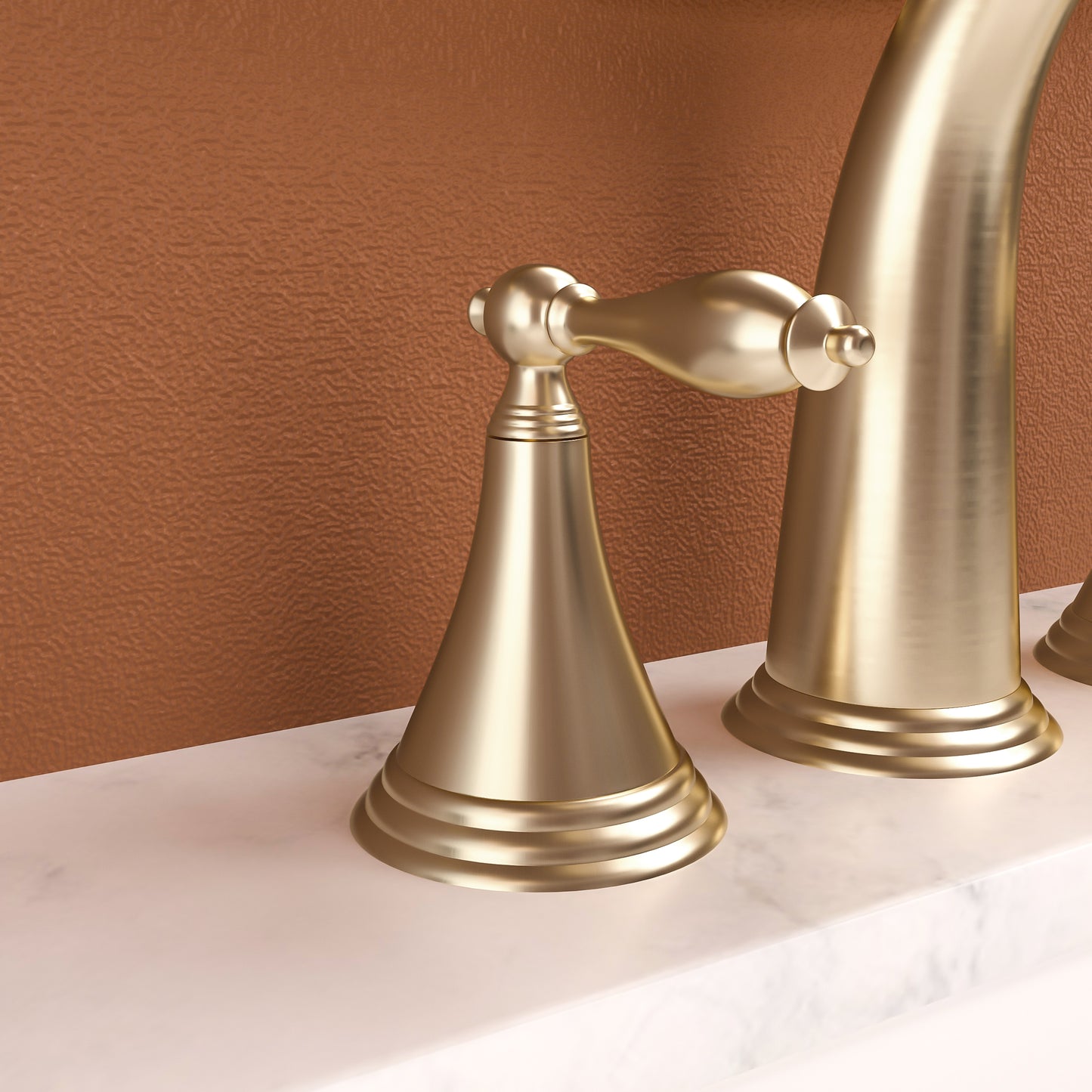 Bathroom Widespread Three Hole Sink Faucet Gold Two Handles With Pop-up Drain Round W124379943