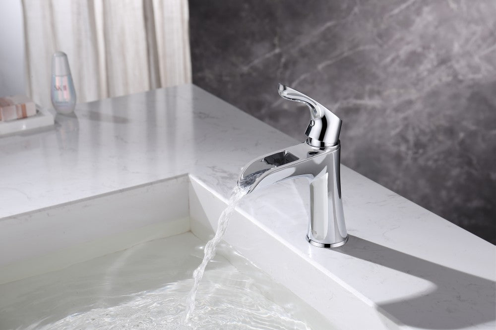 Bathroom Single Hole Waterfall Sink Faucet Chrome Single Handle W105683085