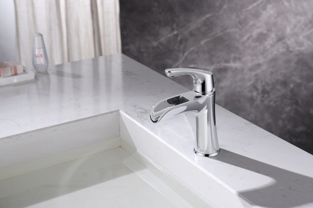 Bathroom Single Hole Waterfall Sink Faucet Brushed Chrome Single Handle Round W105683086