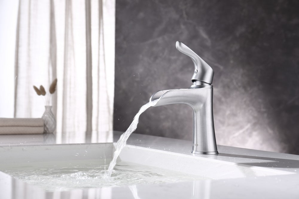 Bathroom Single Hole Waterfall Sink Faucet Brushed Chrome Single Handle Round W105683086