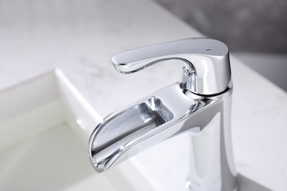 Bathroom Single Hole Waterfall Sink Faucet Brushed Chrome Single Handle Round W105683086