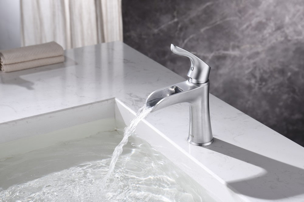 Bathroom Single Hole Waterfall Sink Faucet Brushed Chrome Single Handle Round W105683086