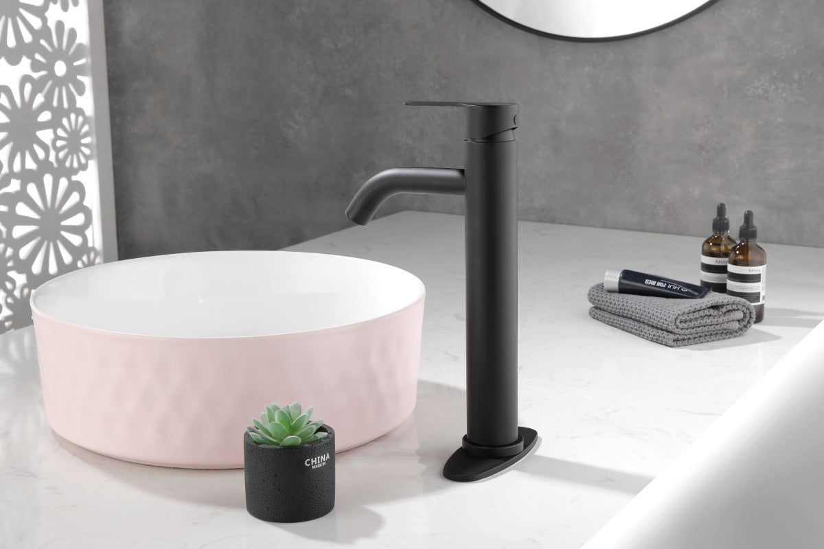 Bathroom Single Hole or Three Hole Vessle Sink Faucet Matte Black Single Handle With Deck Plate W127264939