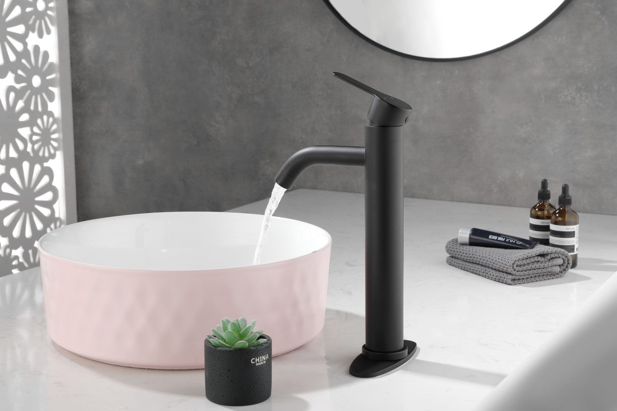 Bathroom Single Hole or Three Hole Vessle Sink Faucet Matte Black Single Handle With Deck Plate W127264939