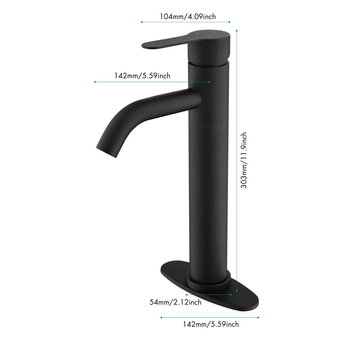 Bathroom Single Hole or Three Hole Vessle Sink Faucet Matte Black Single Handle With Deck Plate W127264939