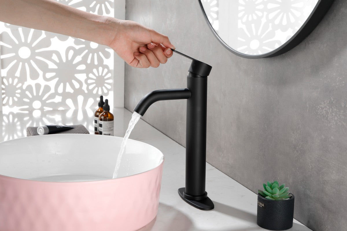 Bathroom Single Hole or Three Hole Vessle Sink Faucet Matte Black Single Handle With Deck Plate W127264939