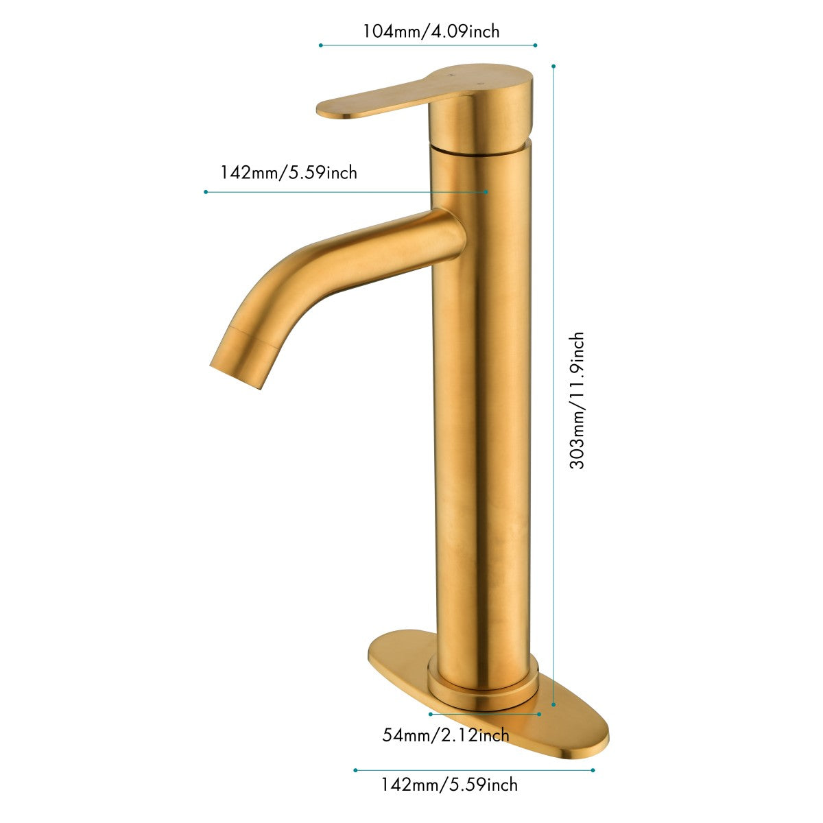 Bathroom Single Hole or Three Hole Vessel Sink Faucet Brushed Gold Single Handle With Deck Plate W127264940