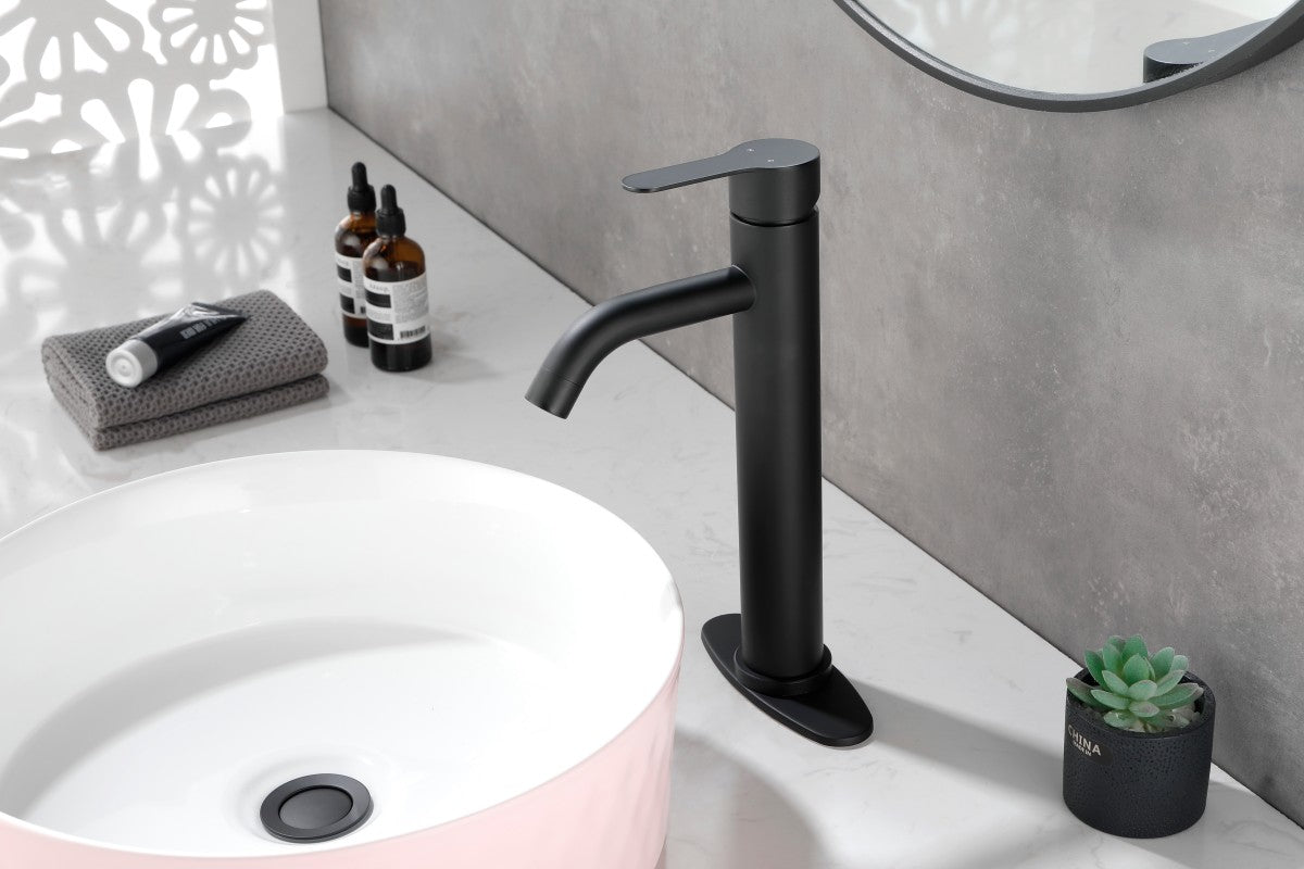 Bathroom Single Hole or Three Hole Vessle Sink Faucet Matte Black Single Handle With Deck Plate W127264939