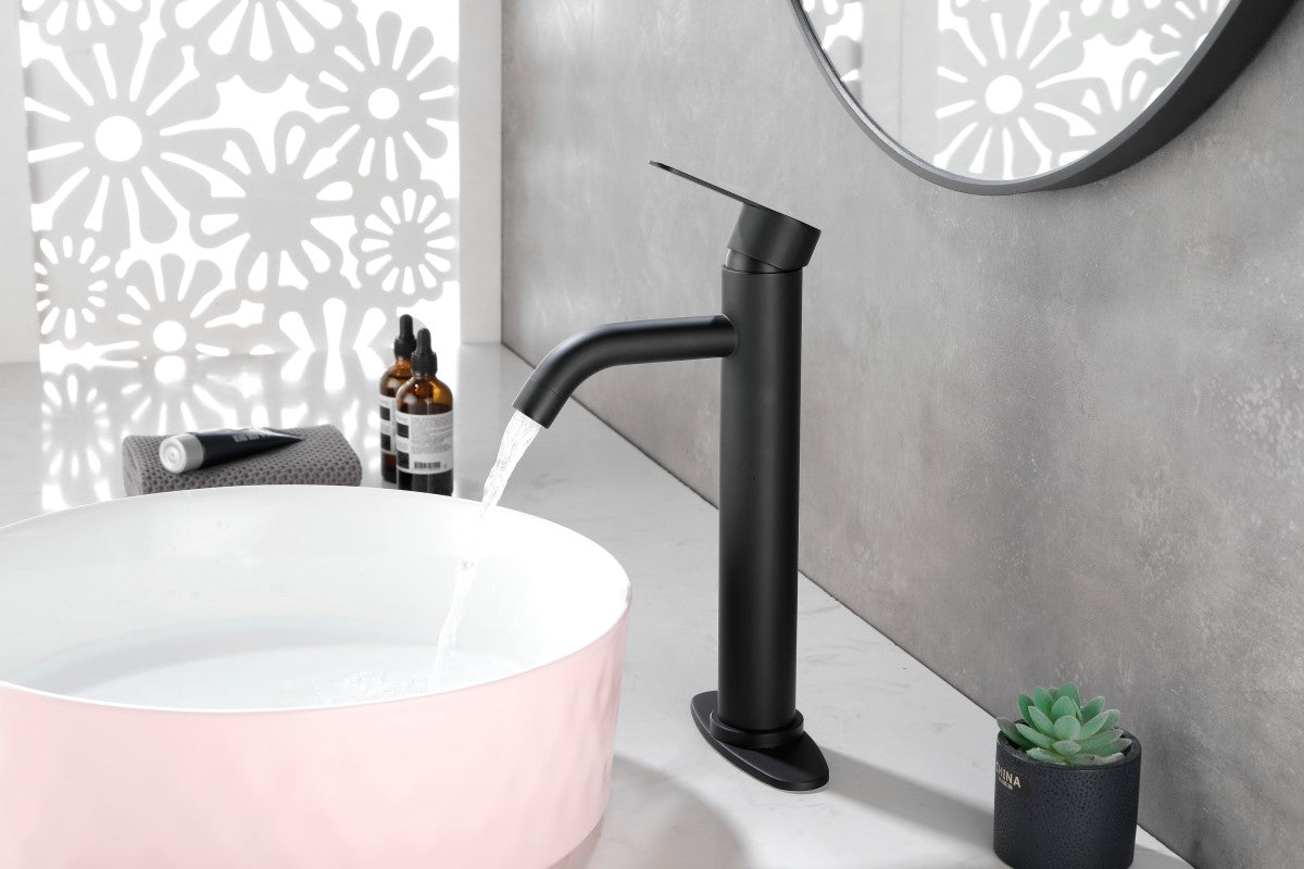 Bathroom Single Hole or Three Hole Vessle Sink Faucet Matte Black Single Handle With Deck Plate W127264939