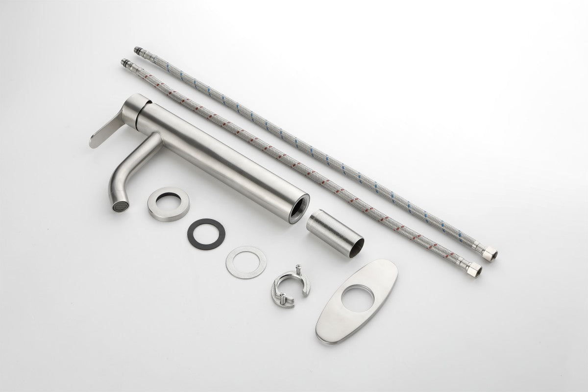 Bathroom Single Hole or Three Hole Vessel Sink Faucet Brushed Nickel Single Handle With Deck Plate W928101008