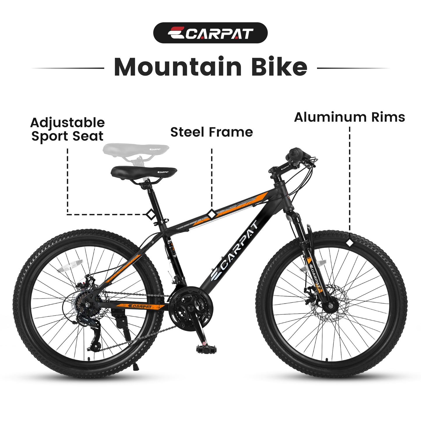 26 Inch Aluminum Mountain Bike Shimano 21 Speed Dual Dis Brake Front Suspension For Women Men BLACK ORANGE