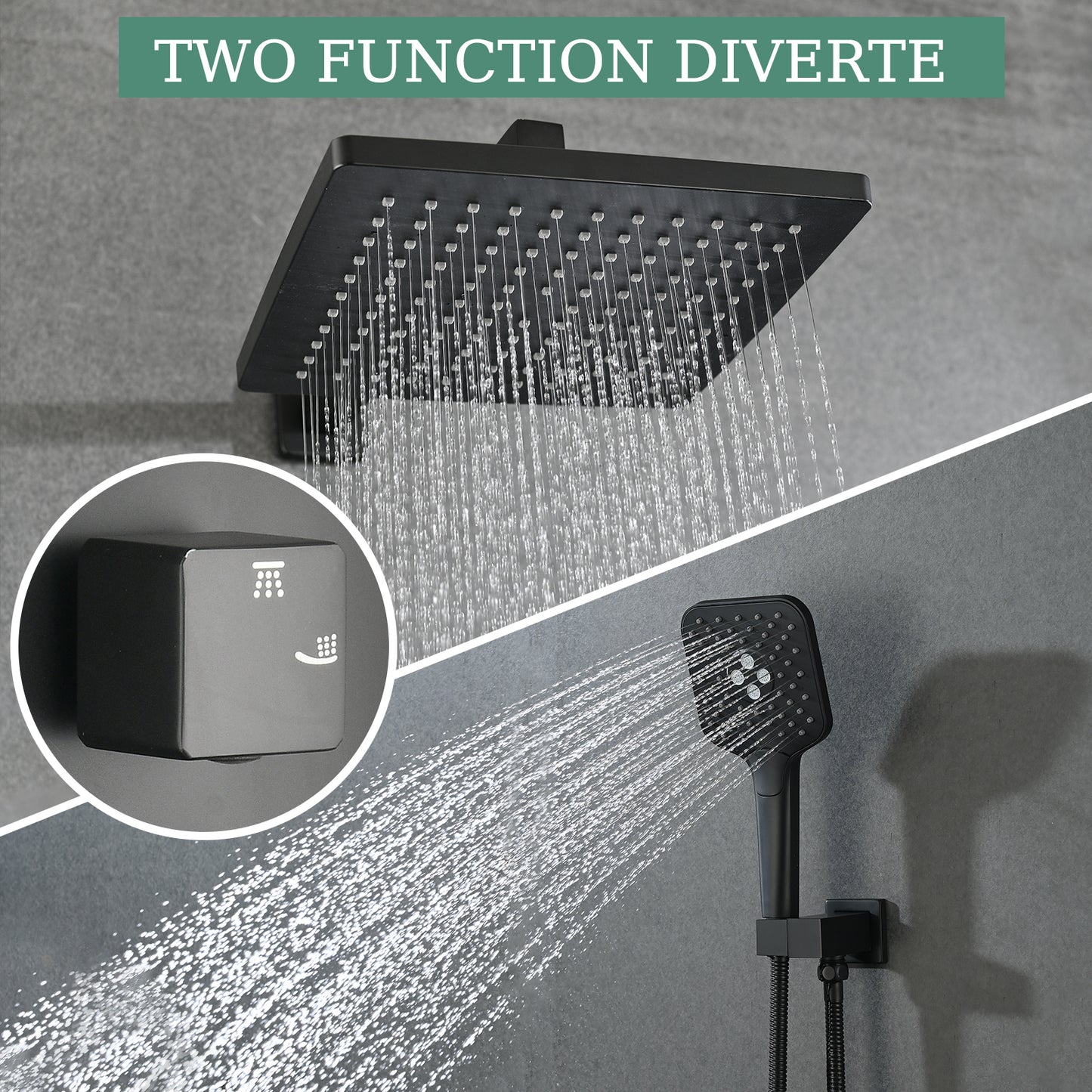 Shower system with Concealed Valve, Wall Mounted Shower Faucet Set for Bathroom, High Pressure 10-inch Rain Shower head and 3-Setting Handheld Shower Head Set,Matte Black
