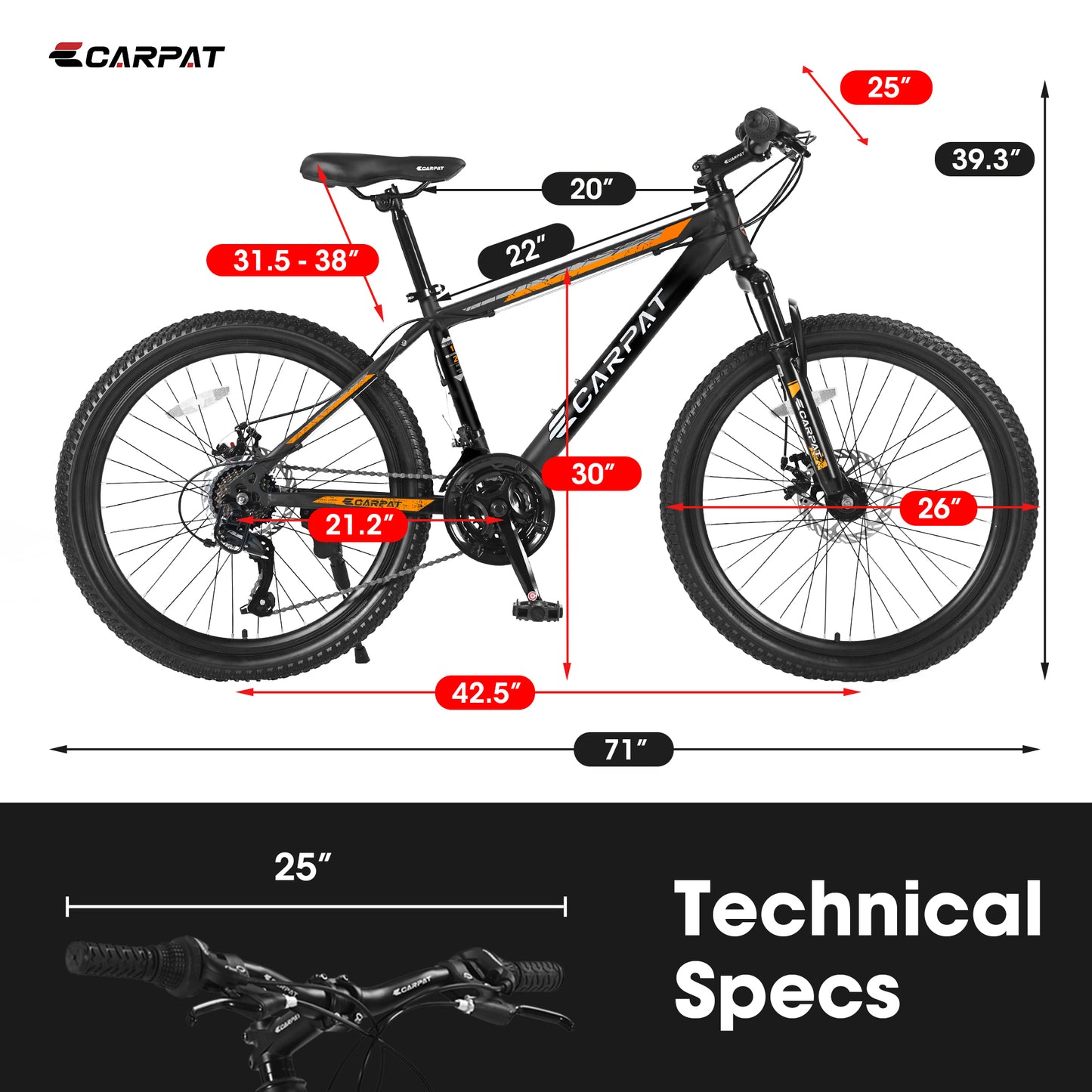 26 Inch Aluminum Mountain Bike Shimano 21 Speed Dual Dis Brake Front Suspension For Women Men BLACK ORANGE