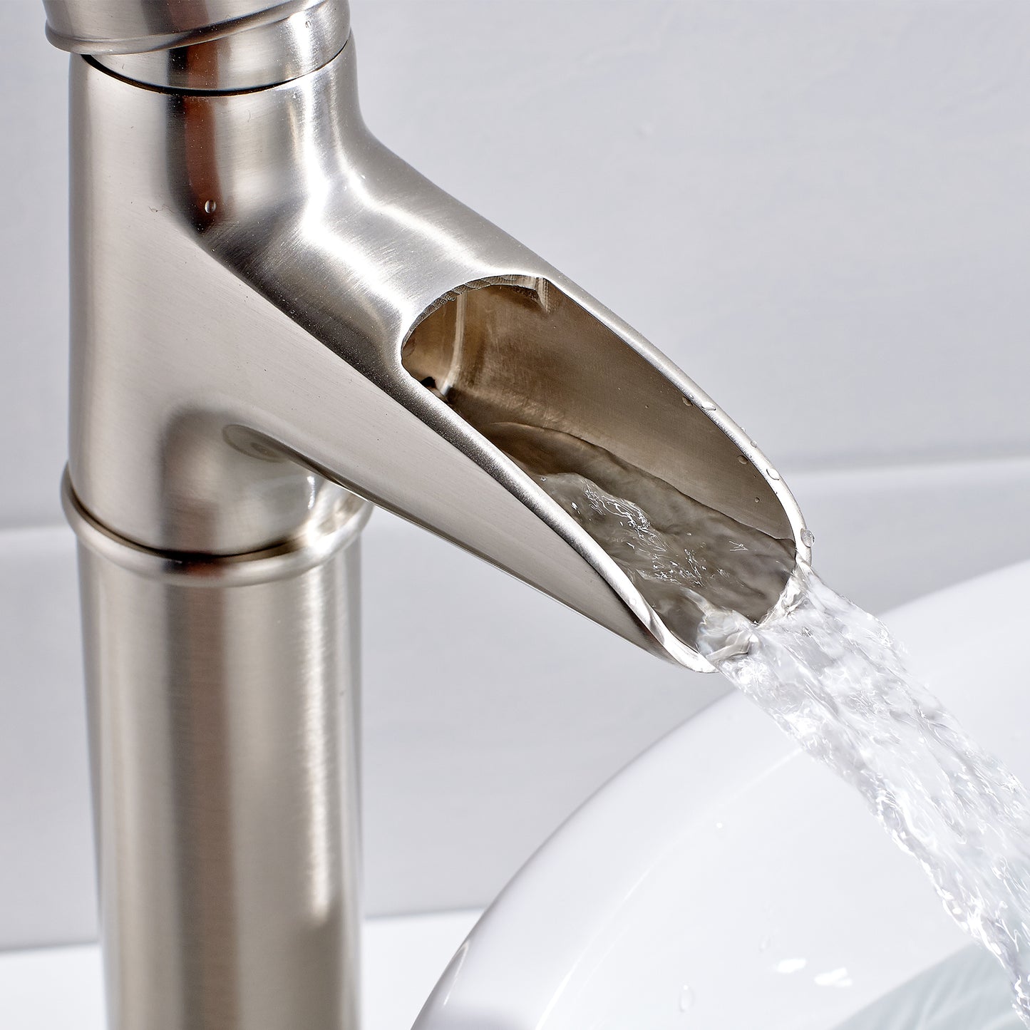 Bathroom Single Hole Vessel Waterfall Sink Faucet Brushed Nickel Single Handle Round W1932126975