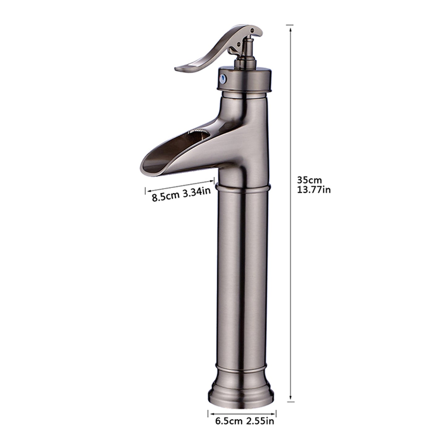 Bathroom Single Hole Vessel Waterfall Sink Faucet Brushed Nickel Single Handle Round W1932126975