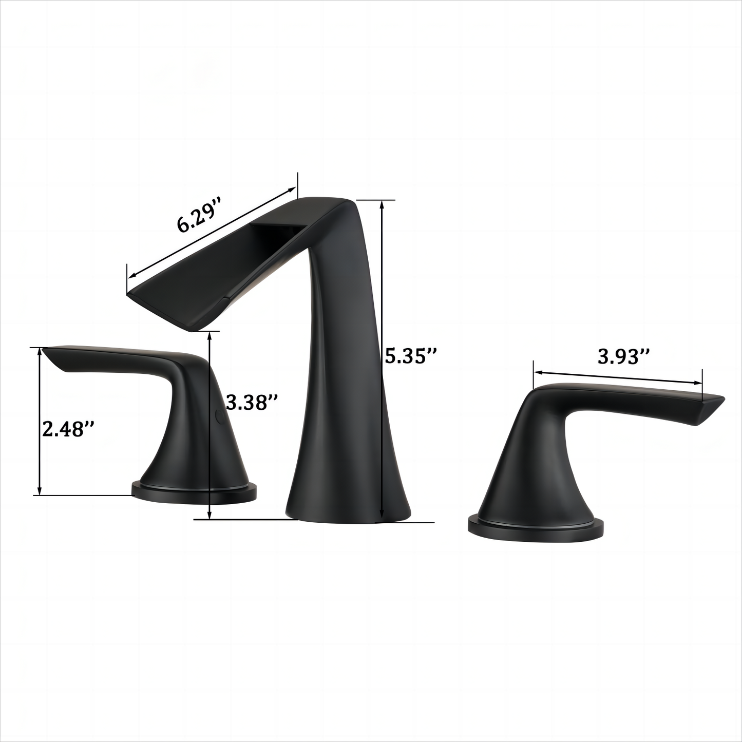 Bathroom Widespread Three Hole Sink Faucet Matte Black Two Handles DSDC856MB